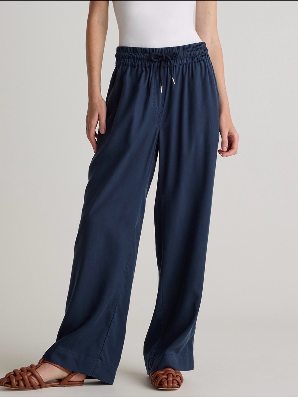 NWOT Quince Vintage Wash Tencel Wide Leg Pants - Sand & Navy Blue - Picture 2 of 8